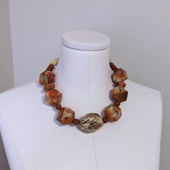 Retro Chunky Beaded Necklace Toggle Clasp Party Statement Glam - Picture 8 of 8